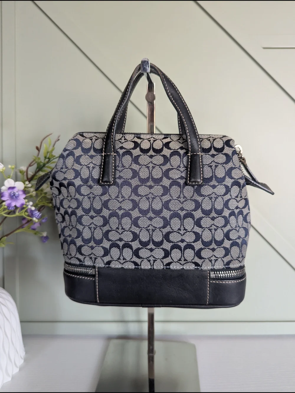 Coach Signature Canvas Satchel in Navy/Beige